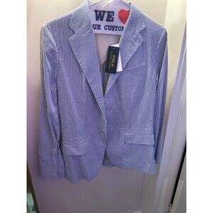 NWT  Polo Ralph Lauren Polo BLUE Seersucker Striped 98% Cotton Blazer Jacket 4